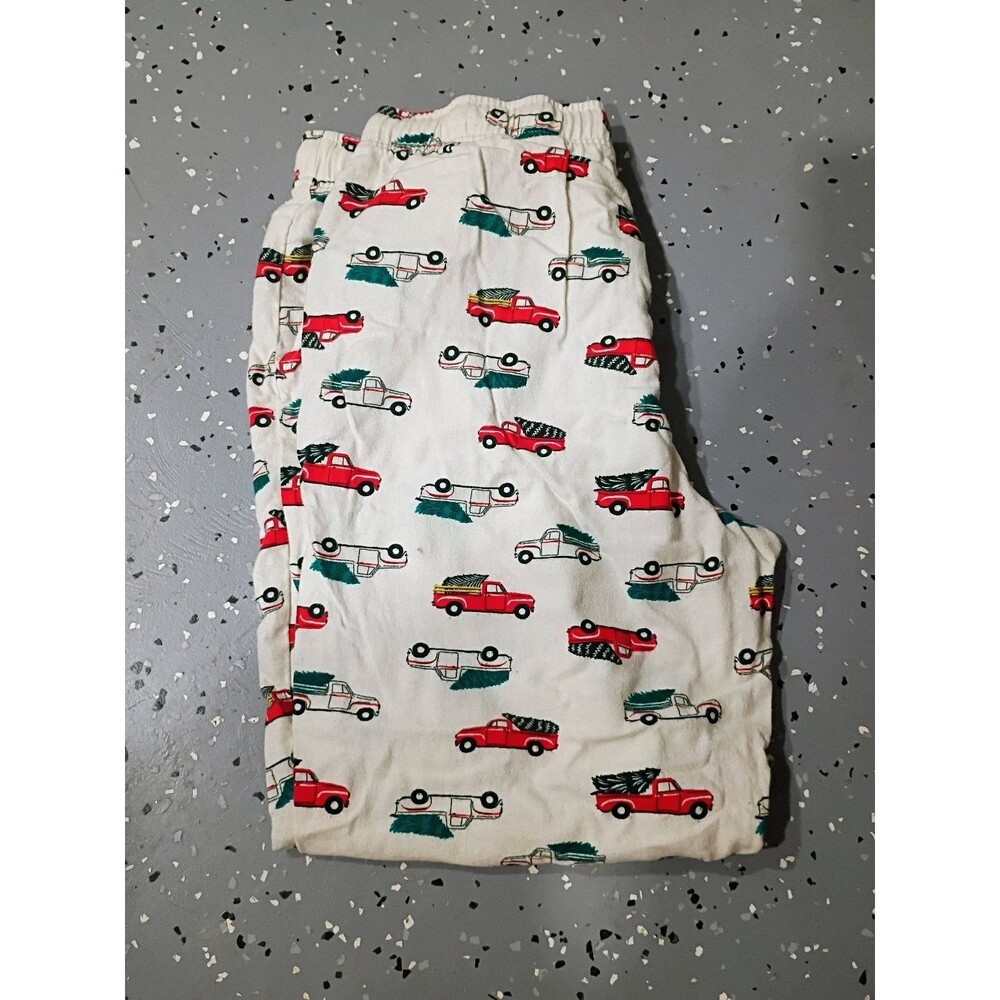 Old Navy Men's Flannel Sleep Pants Size L Christmas Holiday Wood Truck Print